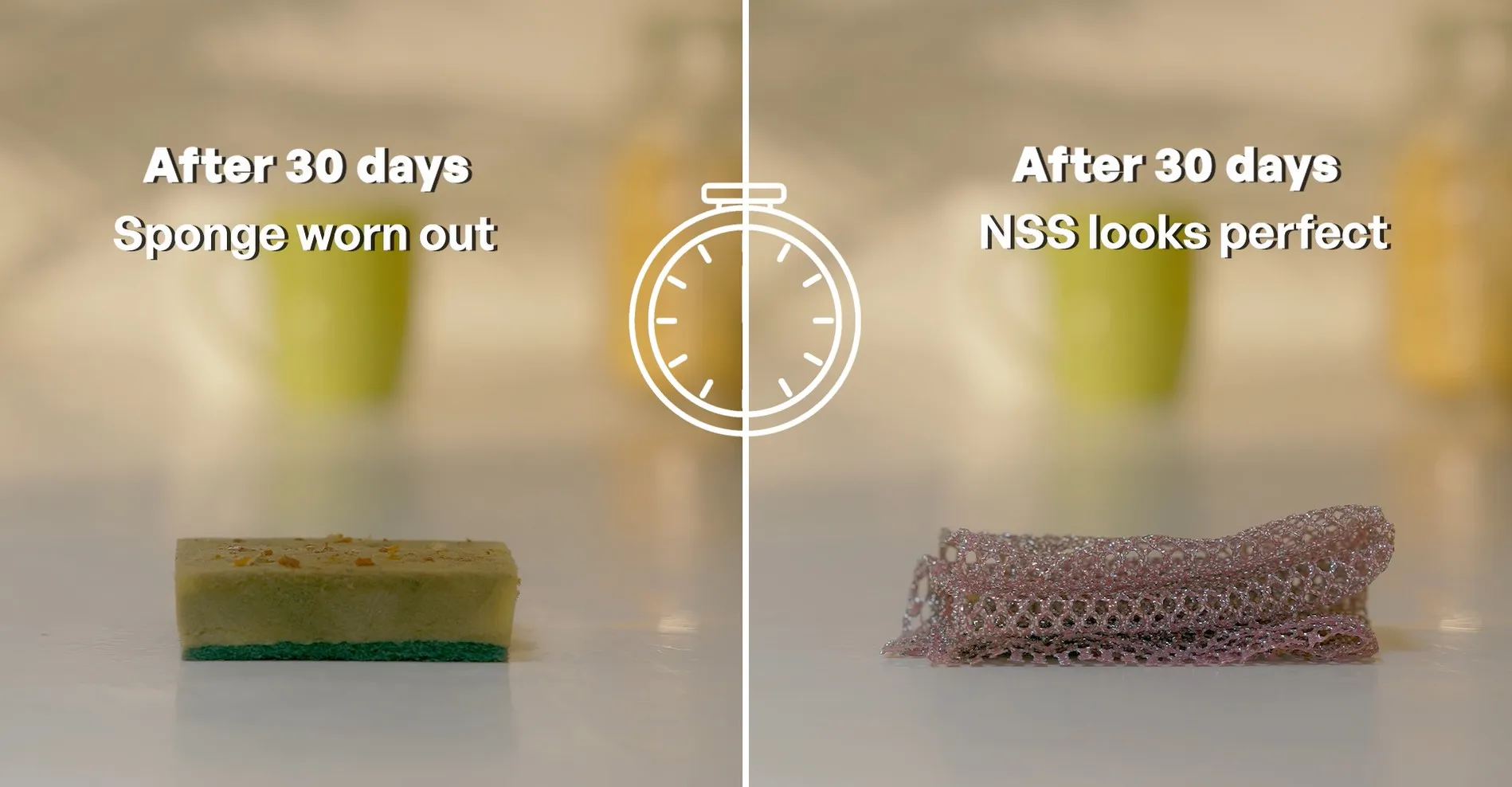 After 30 days the sponge is worn out and the Non-Scratch Scourer looks perfect